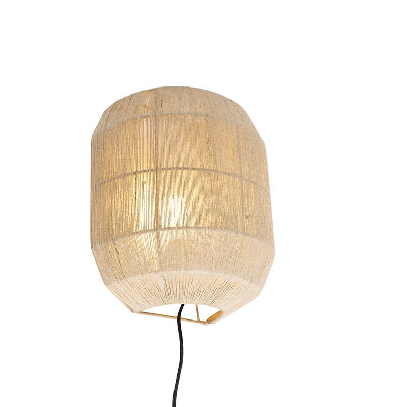 QAZQA Oosterse wandlamp zwart met jute touw - Riki - Beige