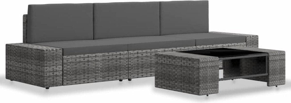 Vidaxl 4-delige Loungeset Poly Rattan - Grijs