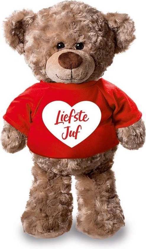 Bellatio Decorations Pluche Teddybeer/ Knuffelbeer Met Liefste Juf Hartje T-shirt - 24 Cm - Beren Knuffeldier