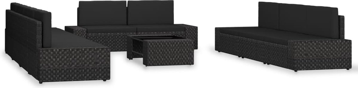 Vidaxl 10-delige Loungeset Poly Rattan - Zwart