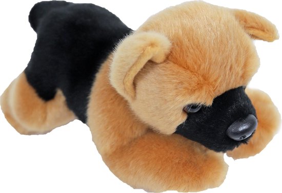 Pluche/zwarte Duitse Herder Hond Knuffel 20 Cm - Honden Huisdieren Knuffels - Speelgoed Voor Kinderen - Bruin
