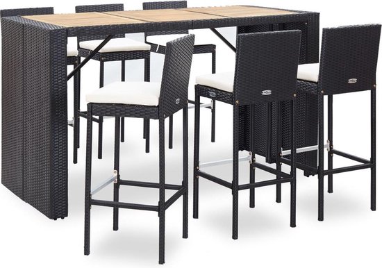 Vidaxl 7-delige Tuinbarset Met Kussens Poly Rattan - Negro