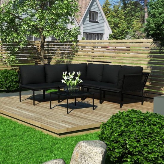 Vidaxl 6-delige Loungeset Met Kussens Pvc - Zwart