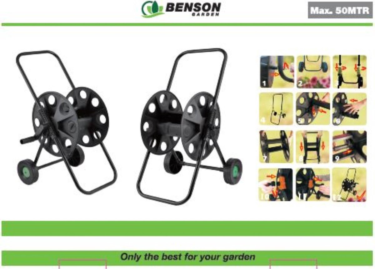 e Tuinslanghaspel/slangenwagen - Voor 50 Meter Slang - Tuinslangenwagen - Tuinier/tuinslang Benodigdheden - Zwart