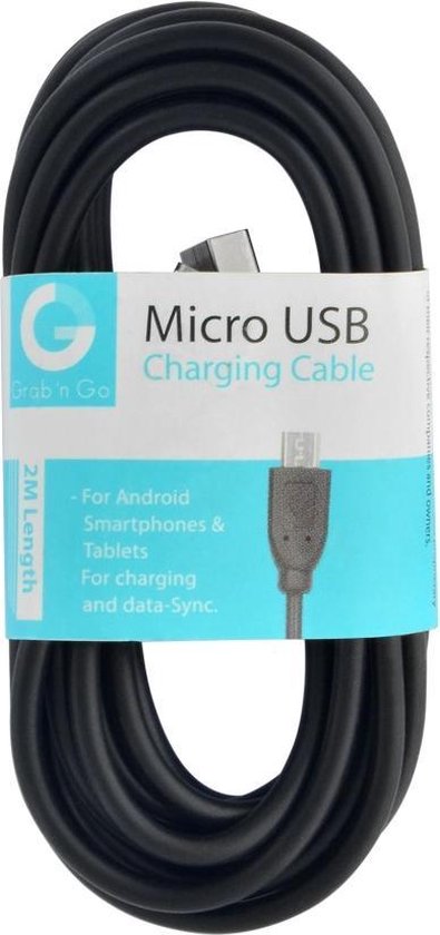 GNG Grab 'N Go Laad+datakabel Micro Usb 2 Meter - Zwart