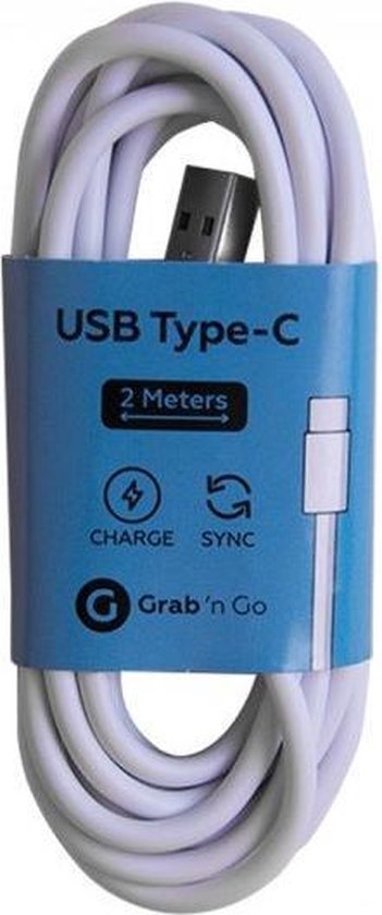 GNG Grab 'N Go Laad+datakabel Usb-c 2 Meter - Wit
