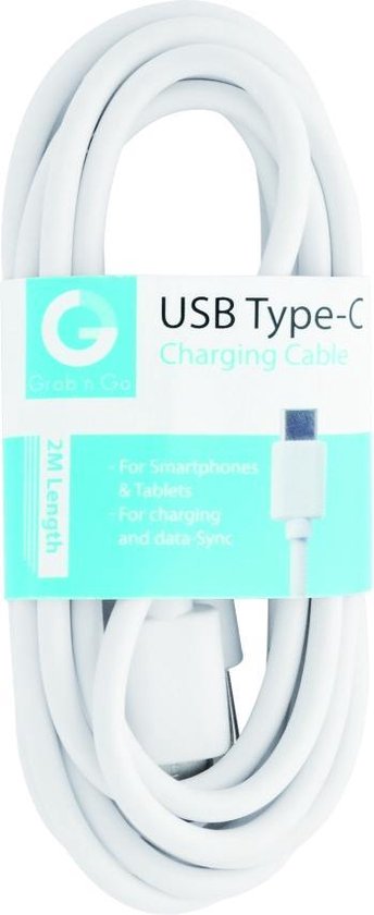 GNG Grab 'N Go Laad+datakabel Usb-c 2 Meter - Wit