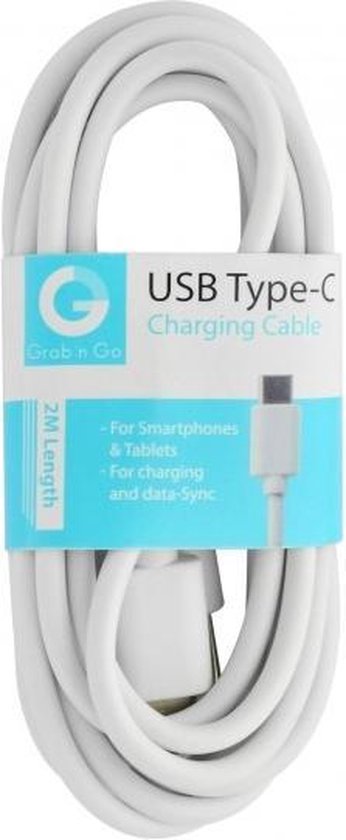 GNG Grab 'N Go Laad+datakabel Usb-c 2 Meter - Wit