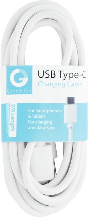 GNG Grab 'N Go Laad+datakabel Usb-c 2 Meter - Wit
