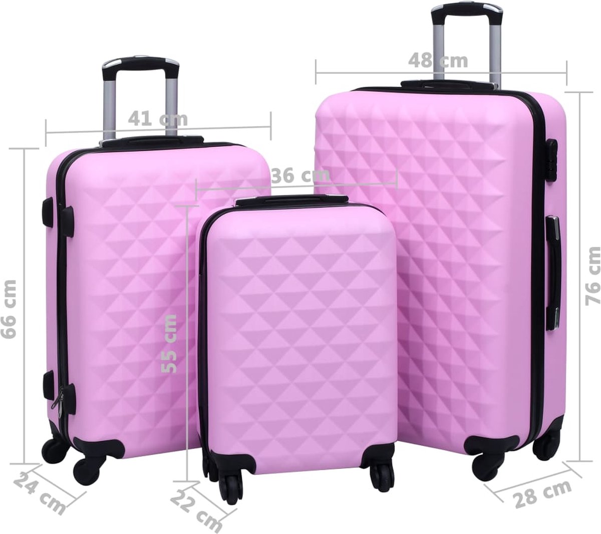Vidaxl 3-delige Harde Kofferset Abs - Roze