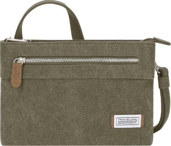 Travelon Heritage Anti-diefstal Small Crossbody Damestas Schoudertas Canvas Suede Rfid 33226 - Groen