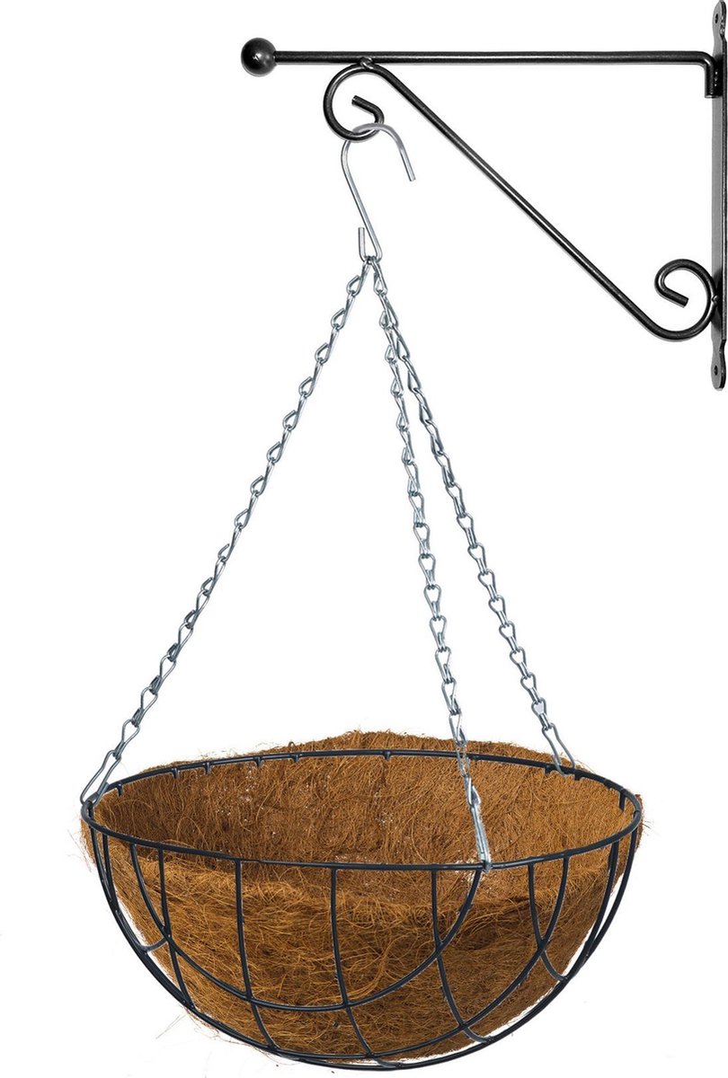 Hanging Basket 35 Cm Met Metalen Muurhaak En Kokos Inlegvel - Plantenbakken - Groen