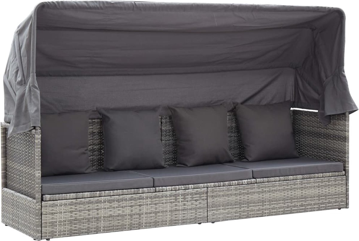 Vidaxl Tuinbed Met Luifel 200x60x124 Cm Poly Rattan Gemengd - Grijs