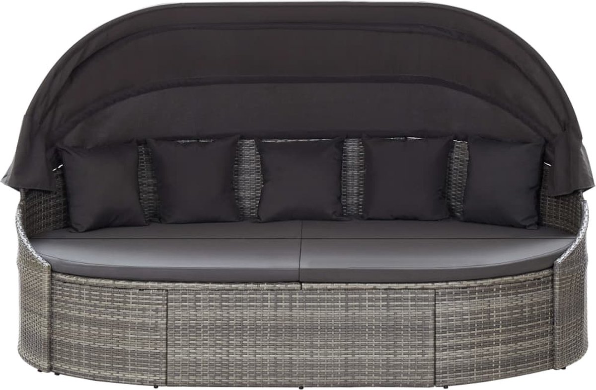 Vidaxl Loungebed Met Luifel Poly Rattan - Grijs