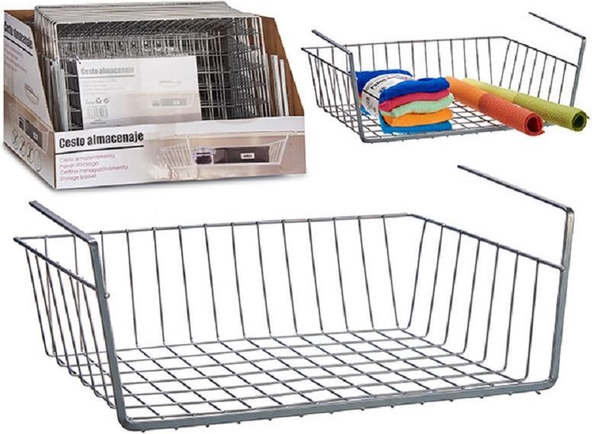 3x Stuks Kast Opberg/opruim Mandjes Van Staal 41 X 25 Cm - Opbergmanden - Grijs
