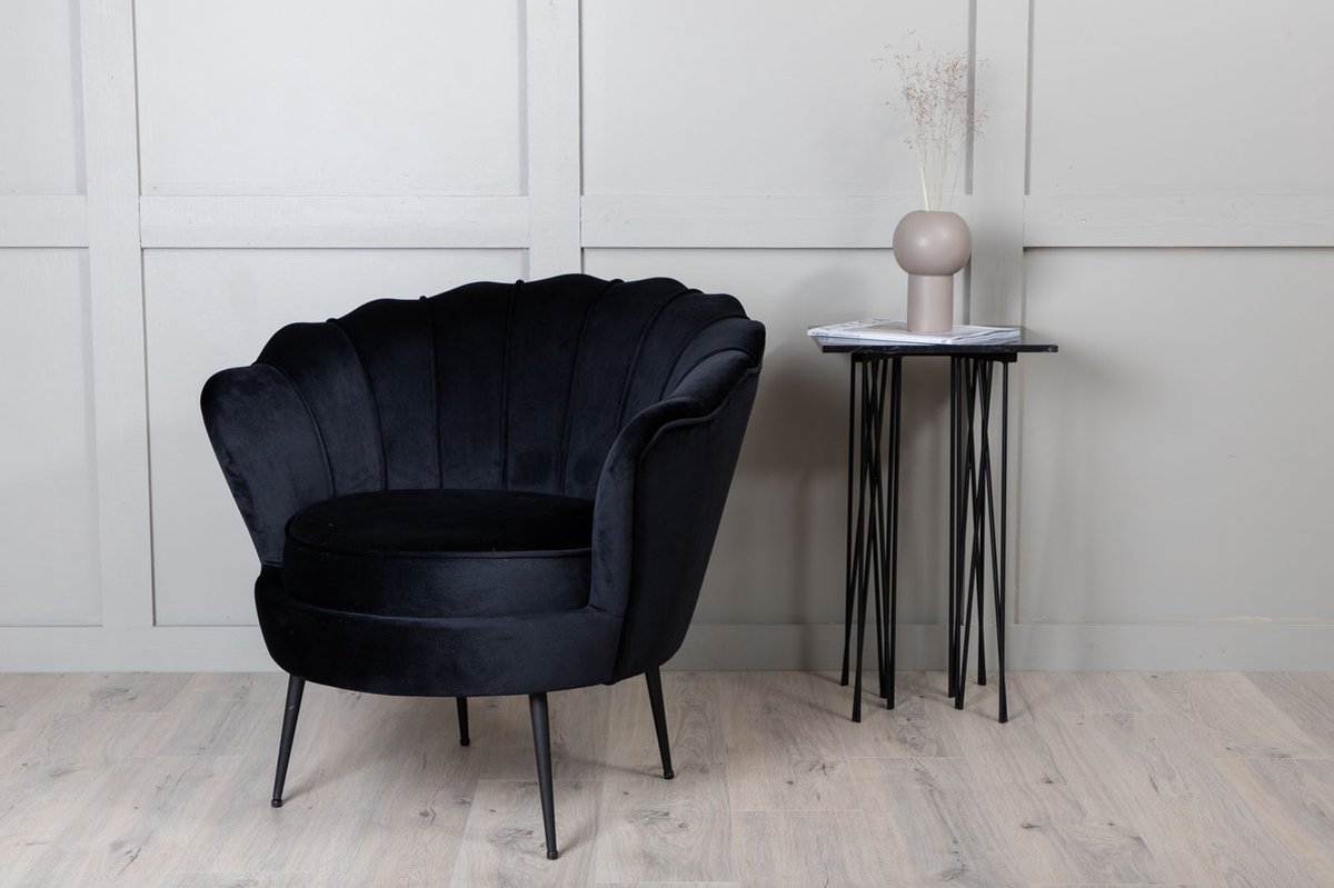 Calais Fauteuil Velours. - Zwart