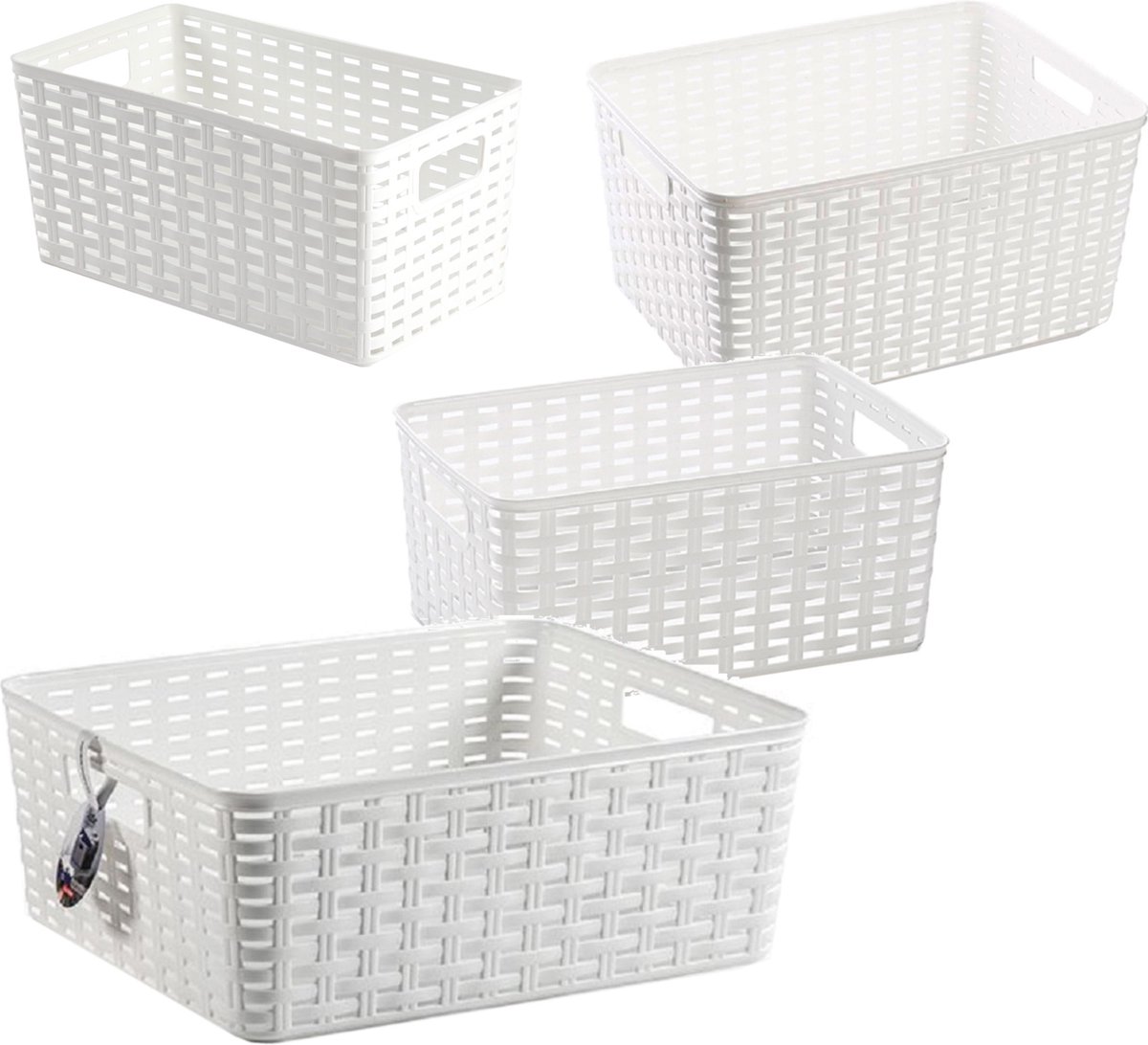 Forte Plastics Set Van 4x Stuks Opbergboxen/opbergmandjes Rotan Parel Kunststof - Opbergbox - Wit