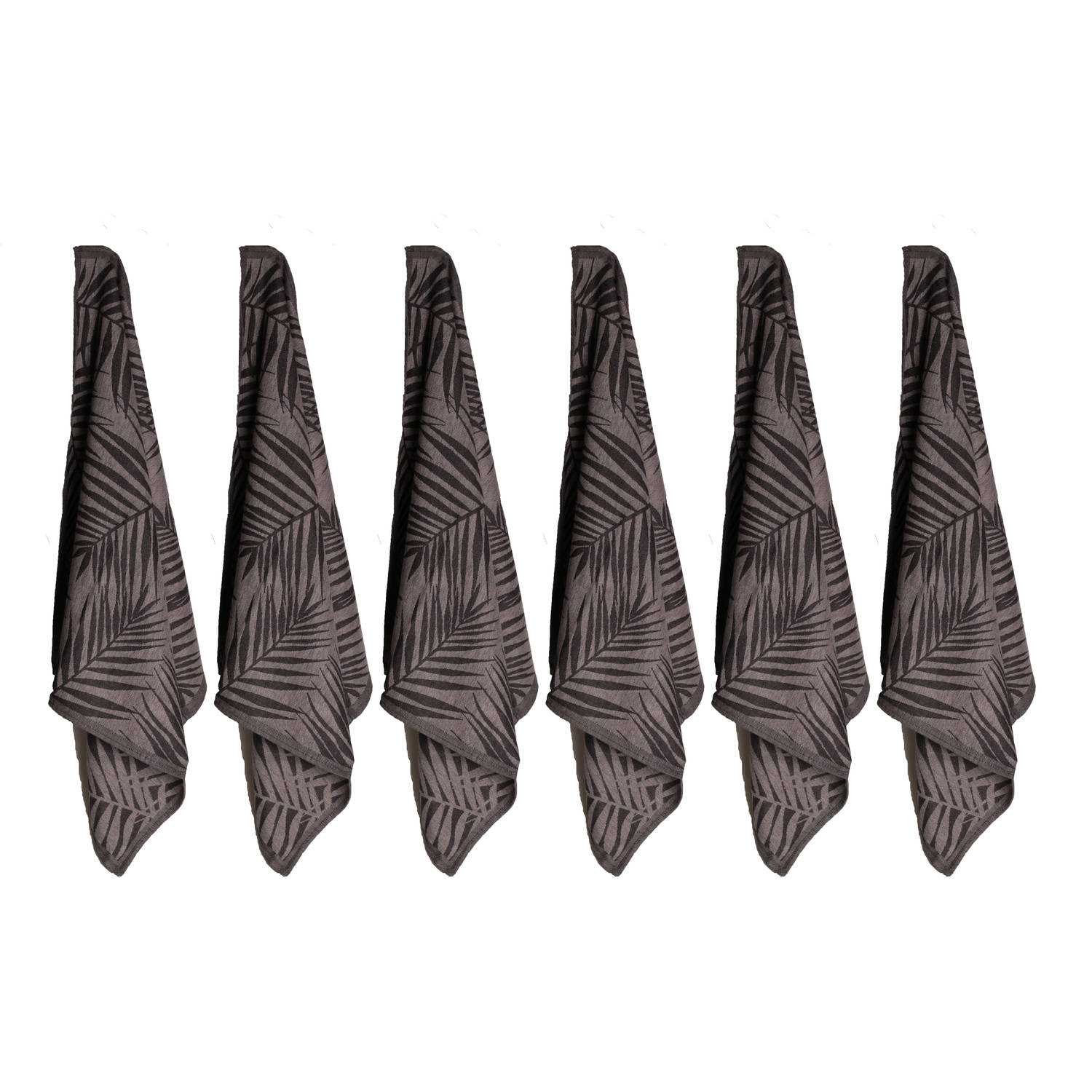 Luxe Theedoeken - 6 Stuks - Patroon Palmblad 60x65cm - Grijs