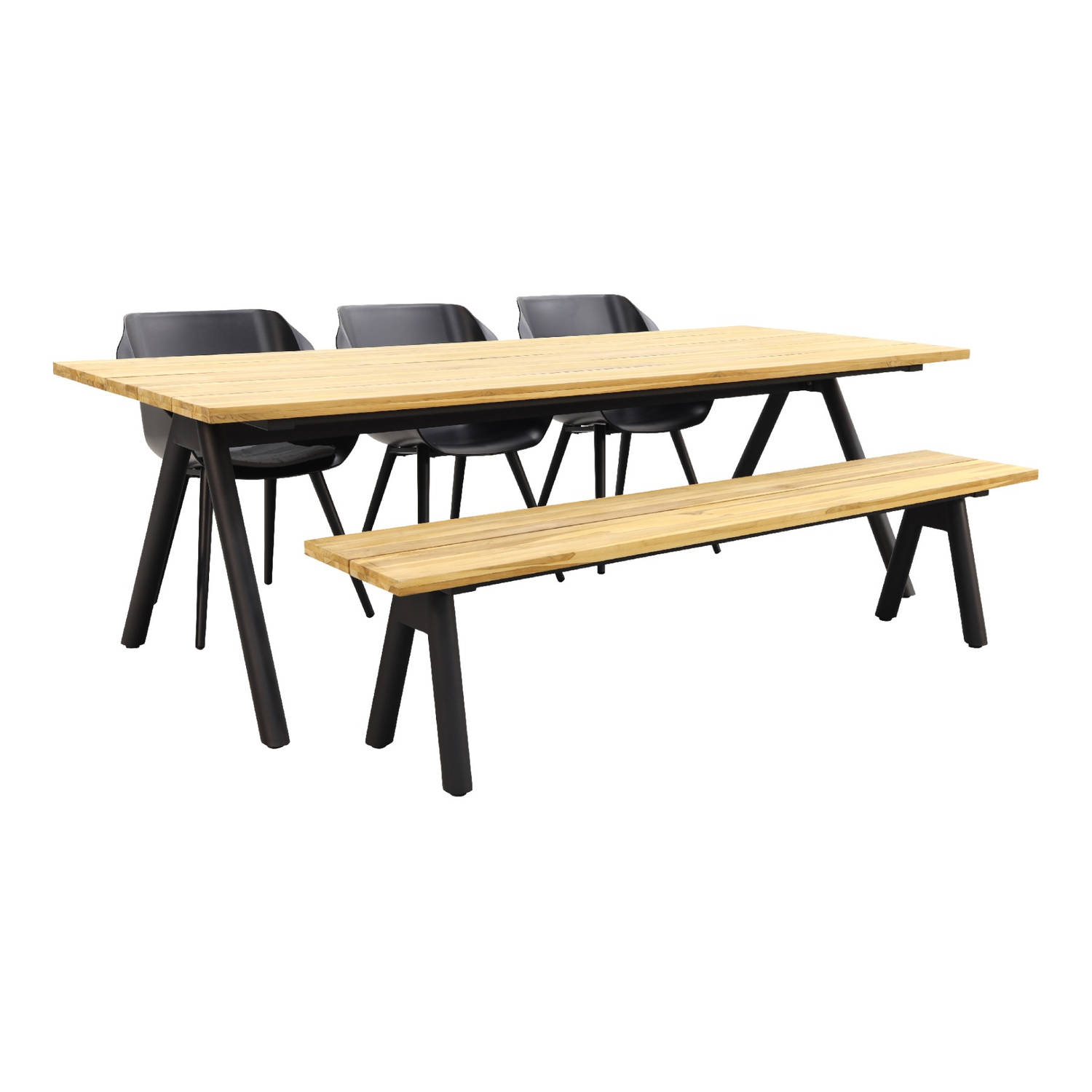 Hartman Tuinset Sophie Studio Black/mason Teak Tafel 240 Cm. + Bank - 5-delig - Zwart