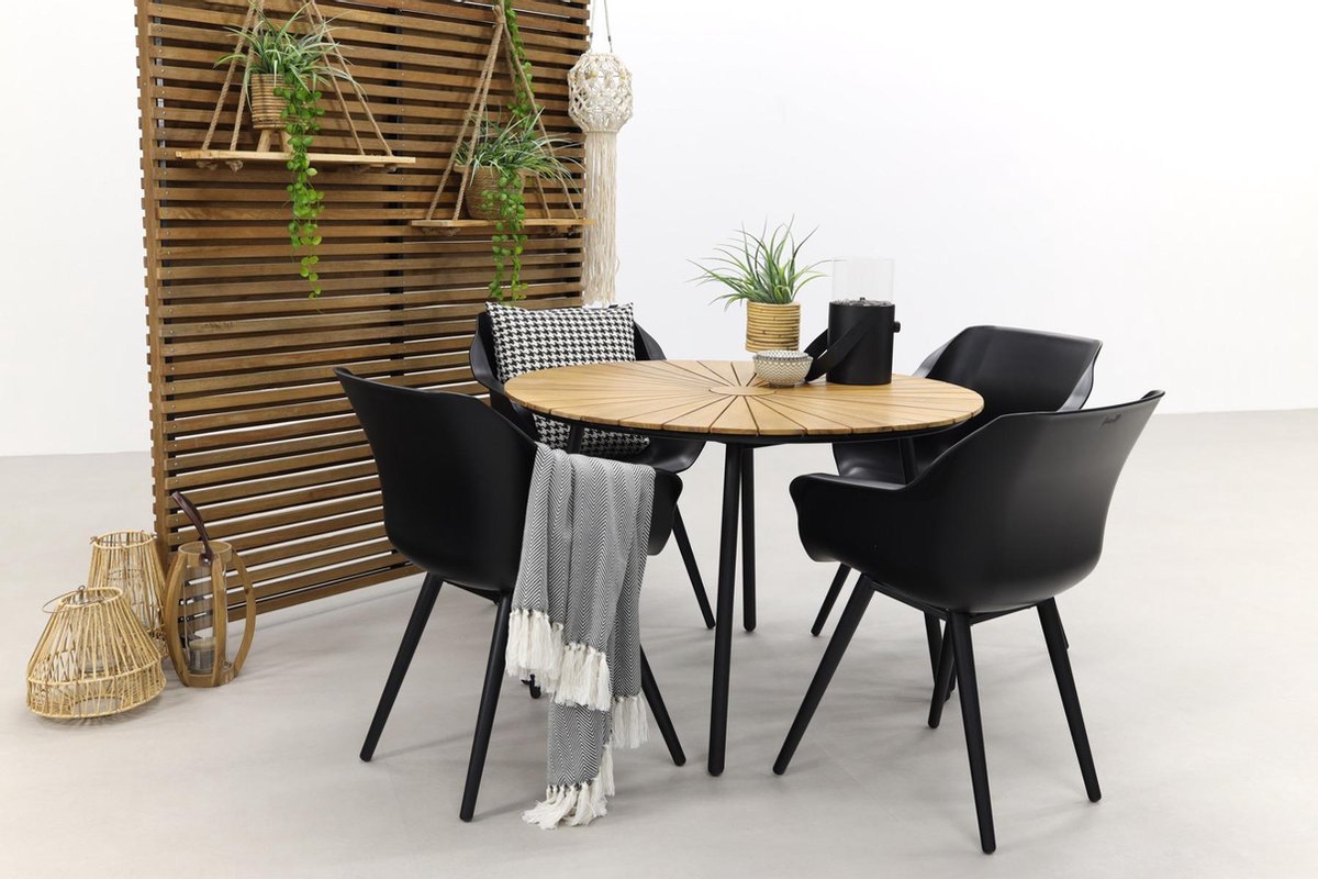 Hartman Sophie Studio Black/dave Teak 110 Cm. Tuinset - 5-delig - Zwart