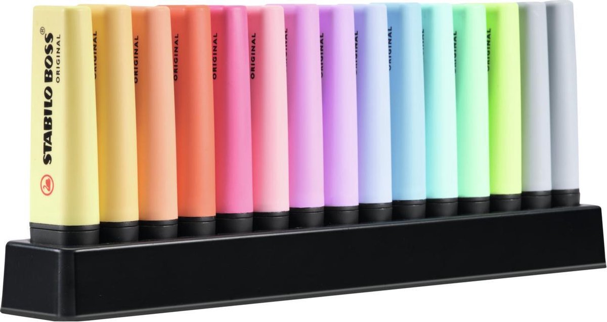 Huismerk Highlighter Stabilo Boss Original Pastel, Tafelset Met 15 Stiften