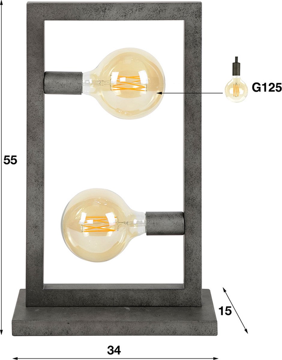 Livin24 Industriële Tafellamp Jordan 2-lichts Oud Zilver. - Grijs