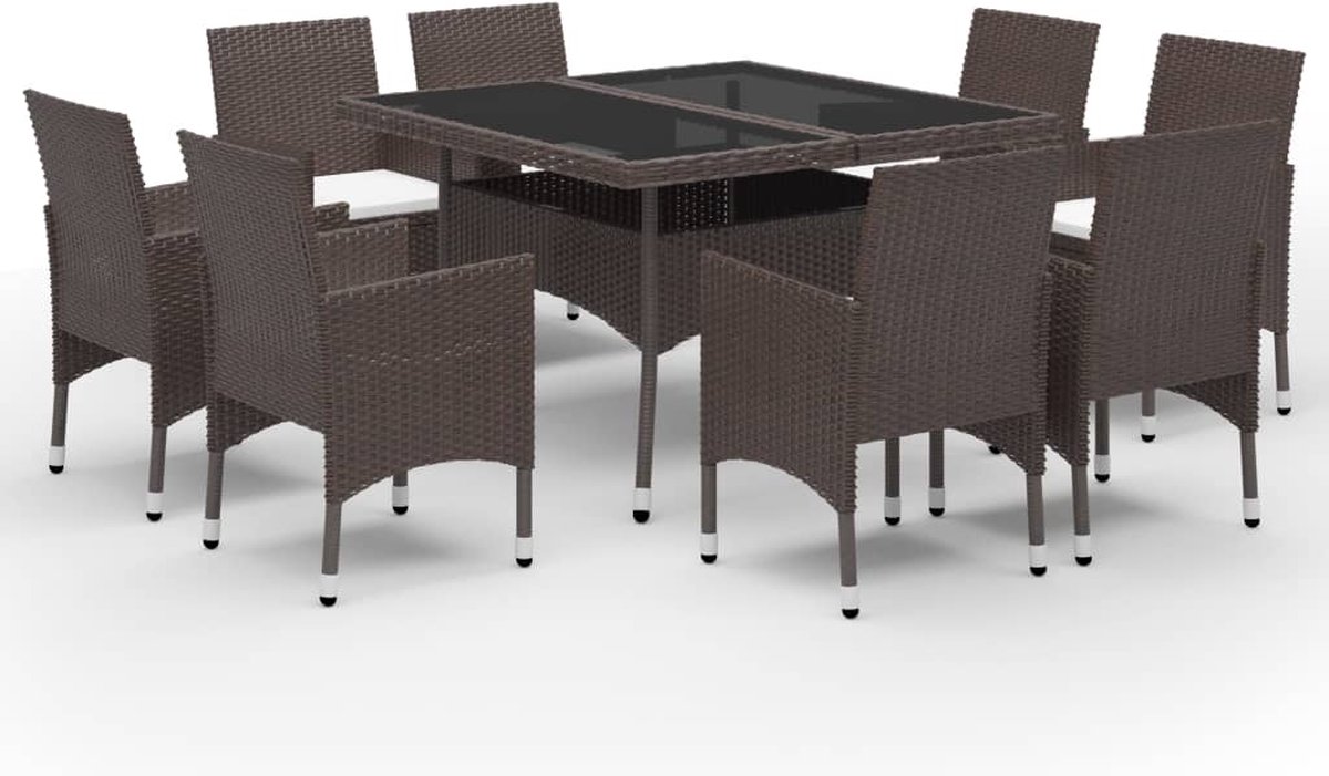 Vidaxl 9-delige Tuinset Poly Rattan En Glas - Bruin