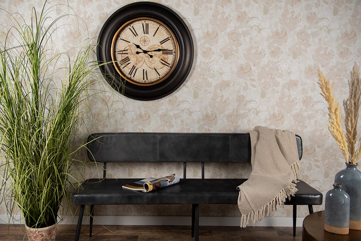 Clayre & Eef Wandklok Ø 76 Cm Beige Kunststof Rond Wereldbol Muurklok Hangklok Keukenklok Muurklok Hangklok - Bruin