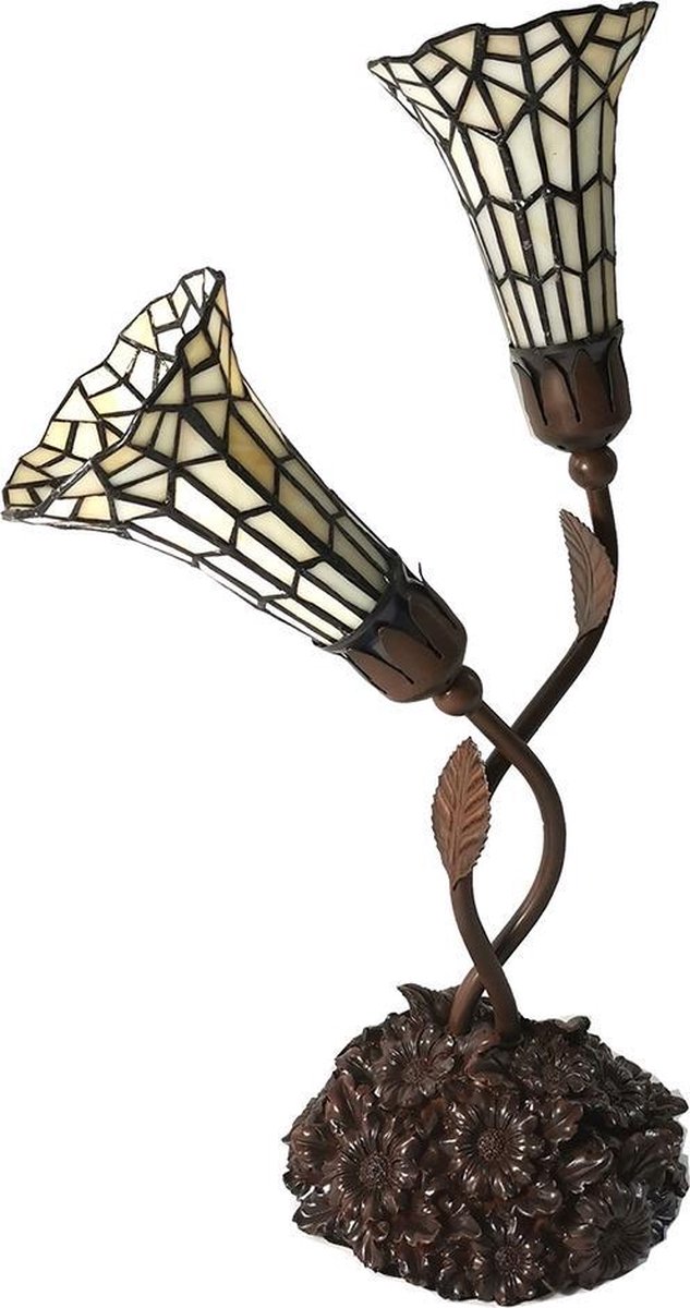 Clayre & Eef Tafellamp Tiffany 34*25*58 Cm E14/max 2*25w - Beige