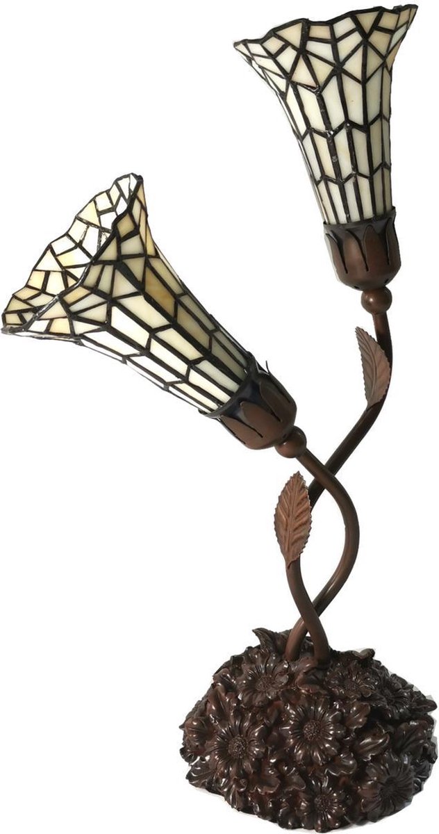 Clayre & Eef Tafellamp Tiffany 34*25*58 Cm E14/max 2*25w - Beige