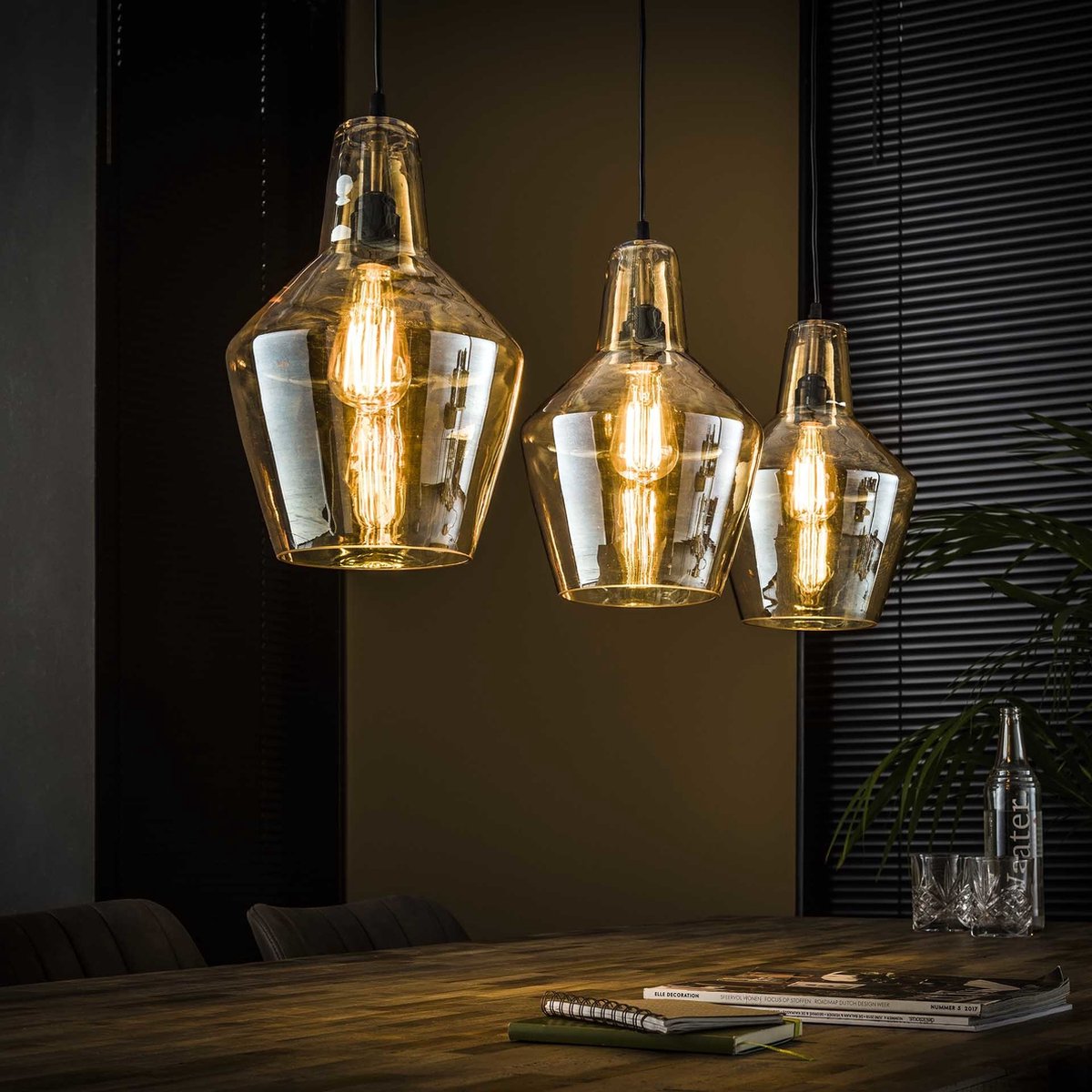 Dimehouse Industriële Hanglamp Dace 3-lichts Amber