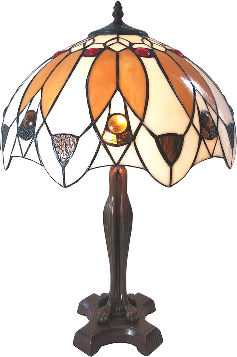 Clayre & Eef Tafellamp Tiffany Ø 41*57 Cm E27/max 2*60w - Beige