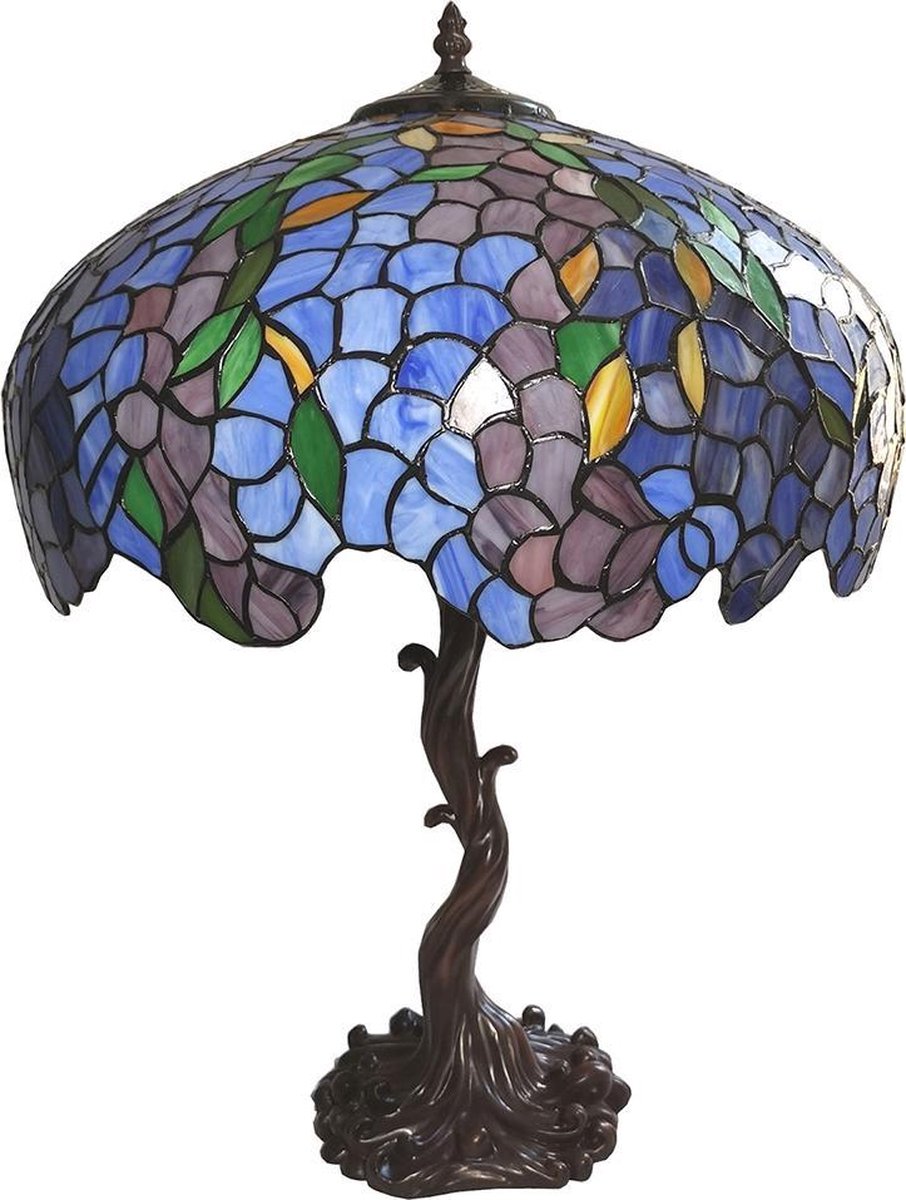Clayre & Eef Tafellamp Tiffany Ø 43*61 Cm E27/max 2*60w - Blauw