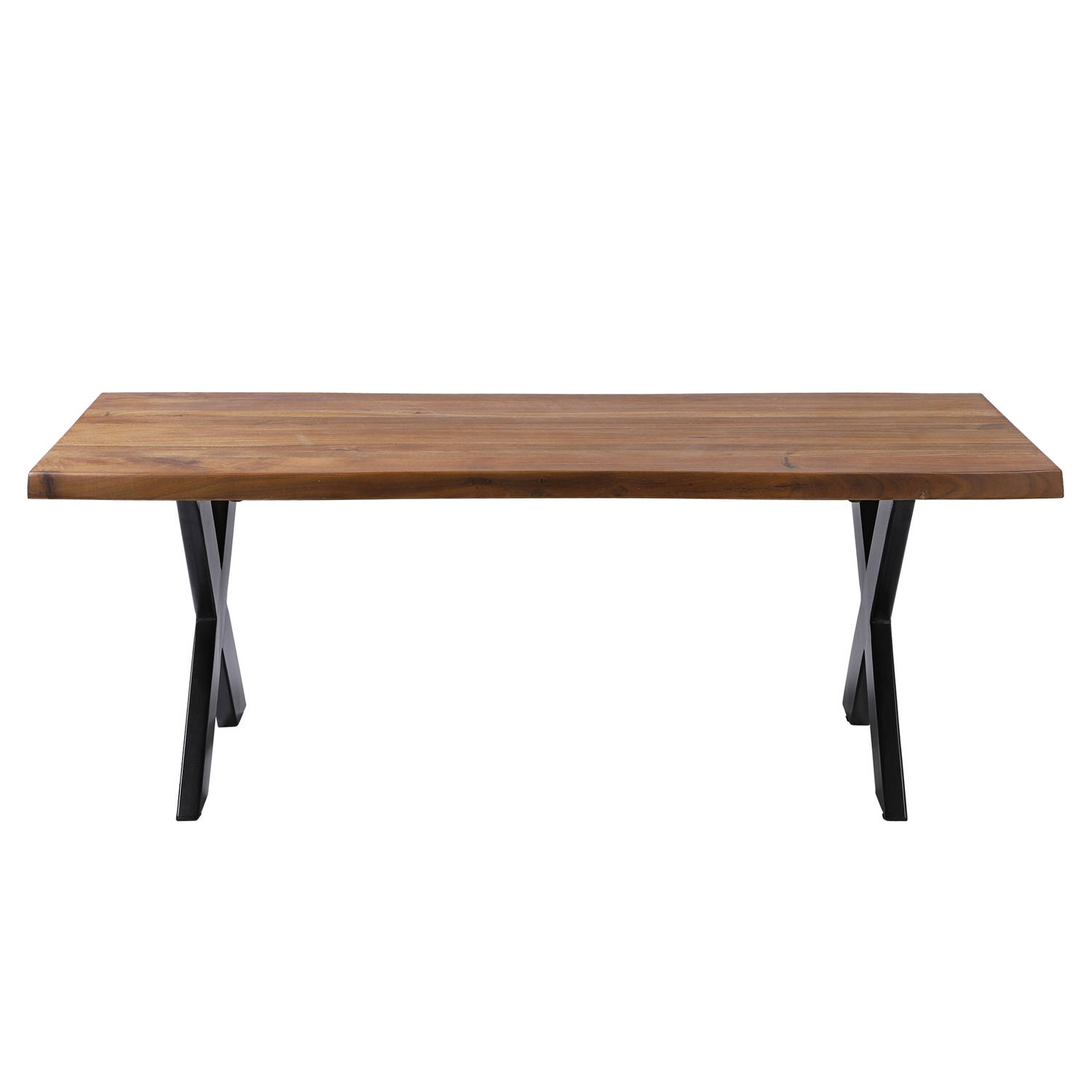 Womo-design Salontafel/zwart, 110x70 Cm, Acaciahout Met Metalen Onderstel X-feet - Bruin