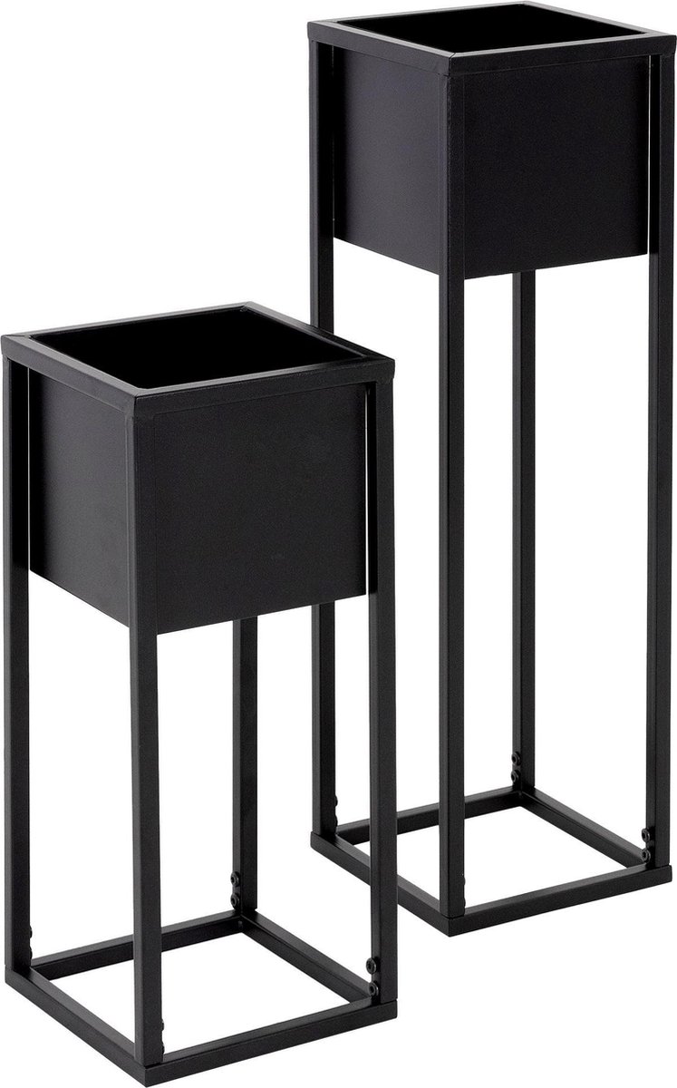 Ml-design Set Van 2 Bloemstatieven,, 21x50/70x21 Cm, Gepoedercoat Metaal - Negro