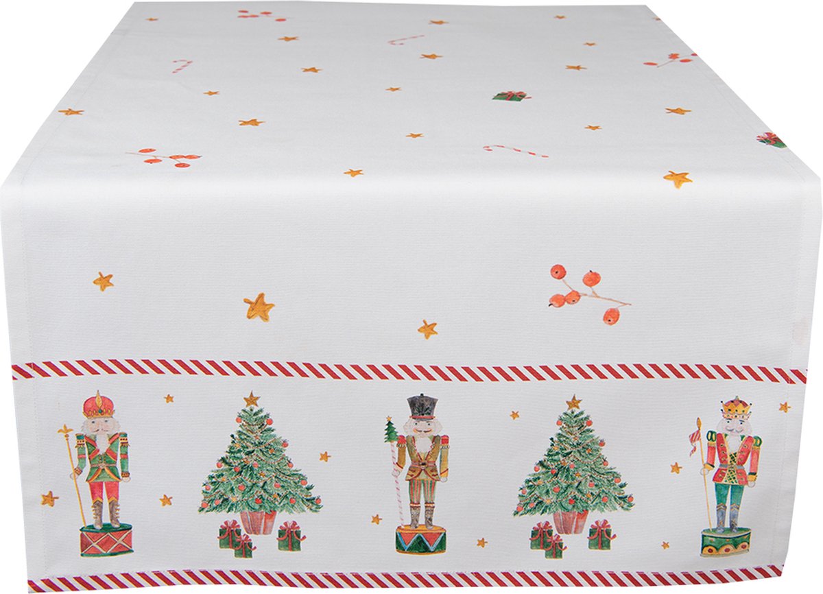 Clayre & Eef Tafelloper Kerst 50*140 Cm Rood Katoen Rechthoek Notenkrakers Tafelkleed Loper Tafeltextiel - Wit