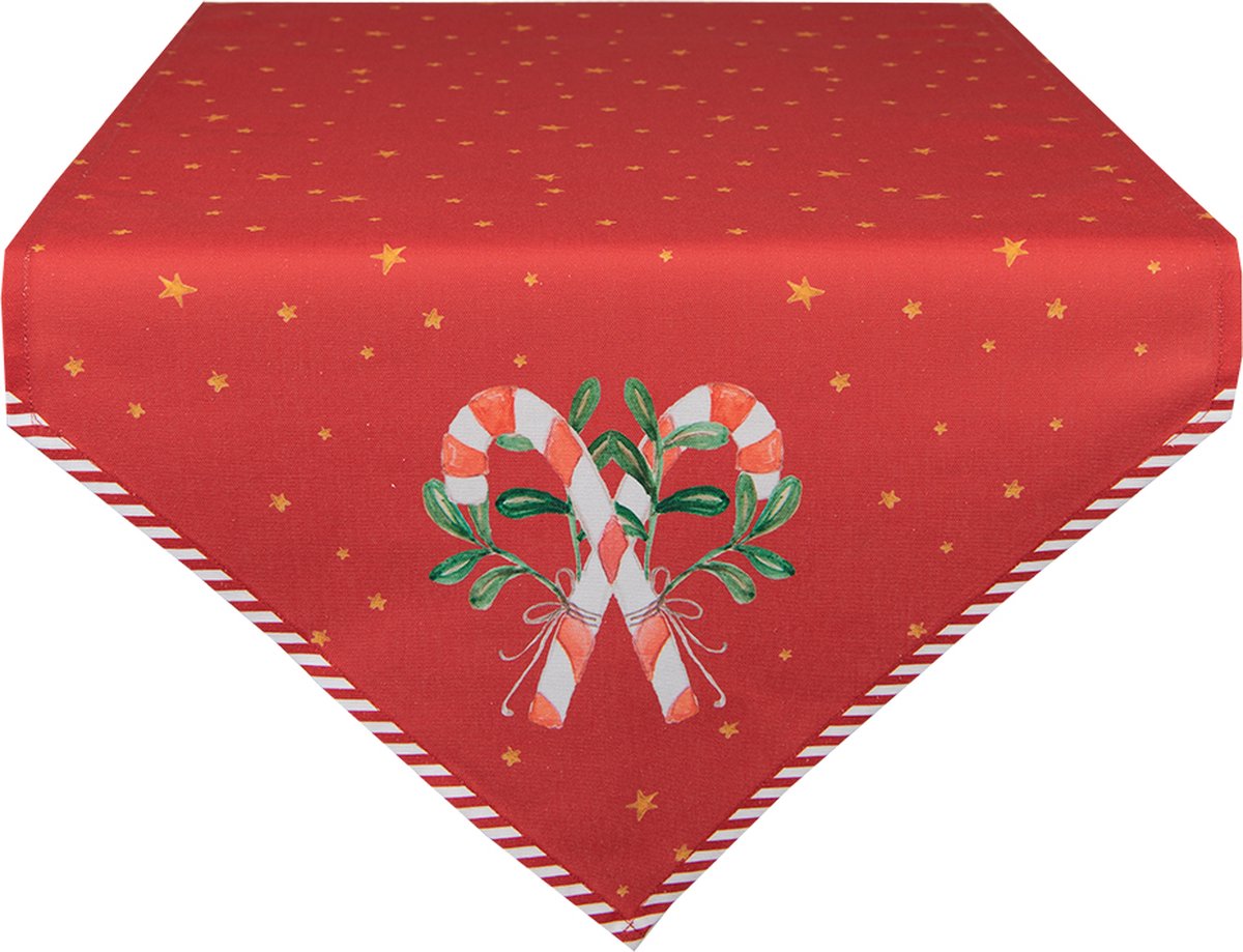 Clayre & Eef Tafelloper Kerst 50*160 Cm Katoen Zuurstok Kerst Tafelkleed Loper Tafeltextiel Tafelkleed Loper - Rood