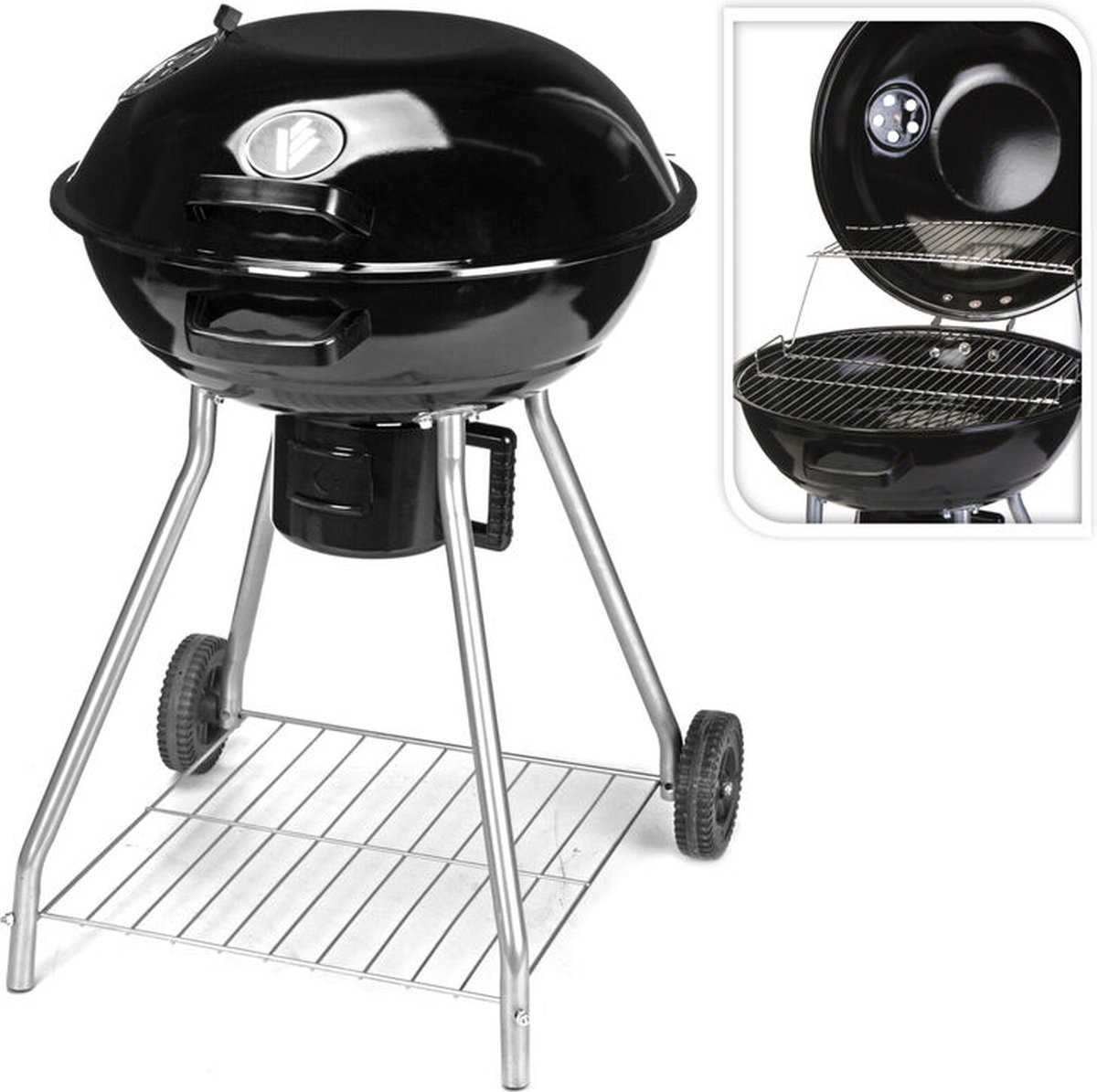 VAGGAN Houtskoolbarbecue Op Wielen Ø45cm - Barbecue Rond - Metaal - Zwart
