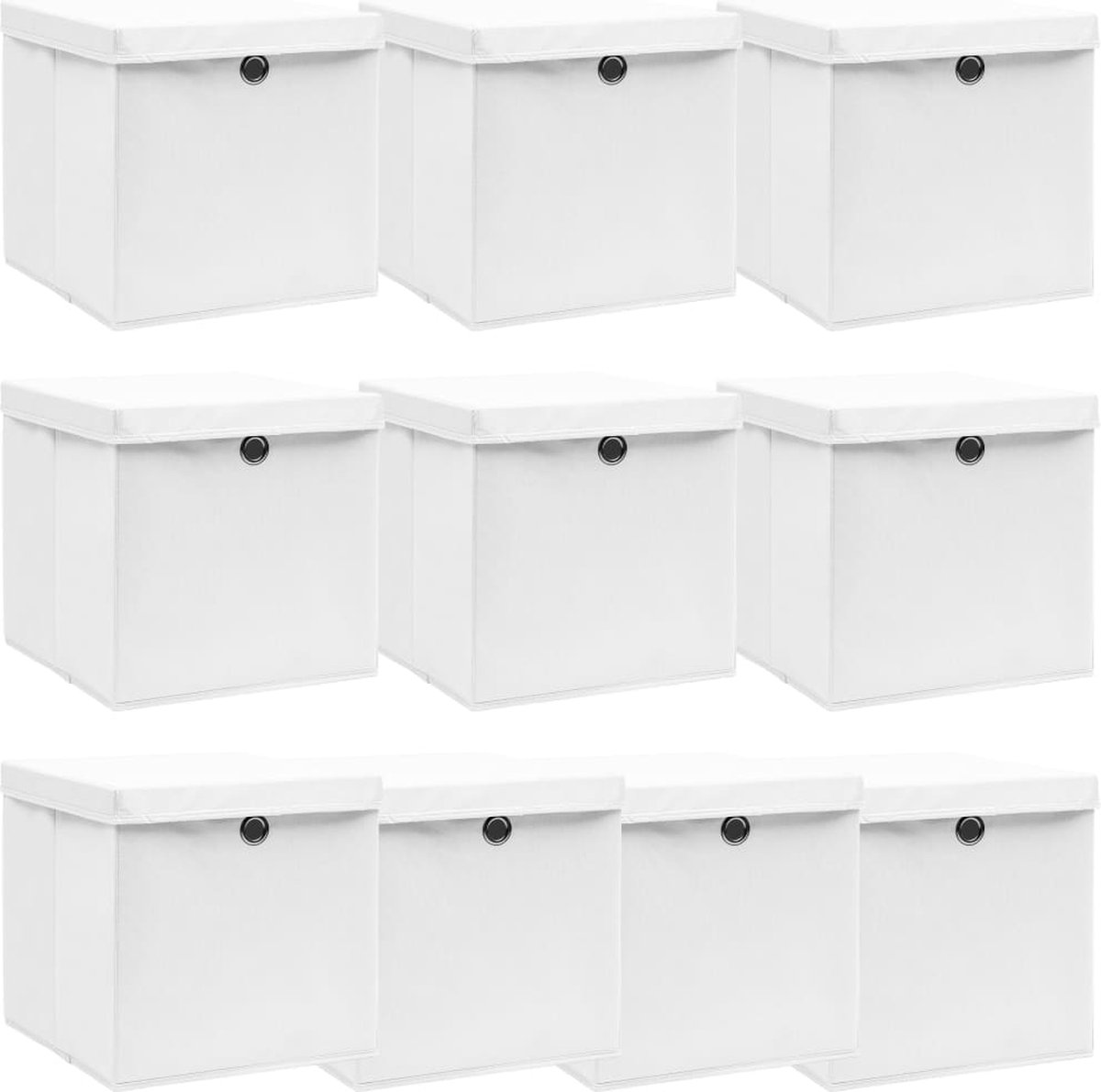 Vidaxl Opbergboxen Met Deksels 10 St 32x32x32 Cm Stof - Blanco