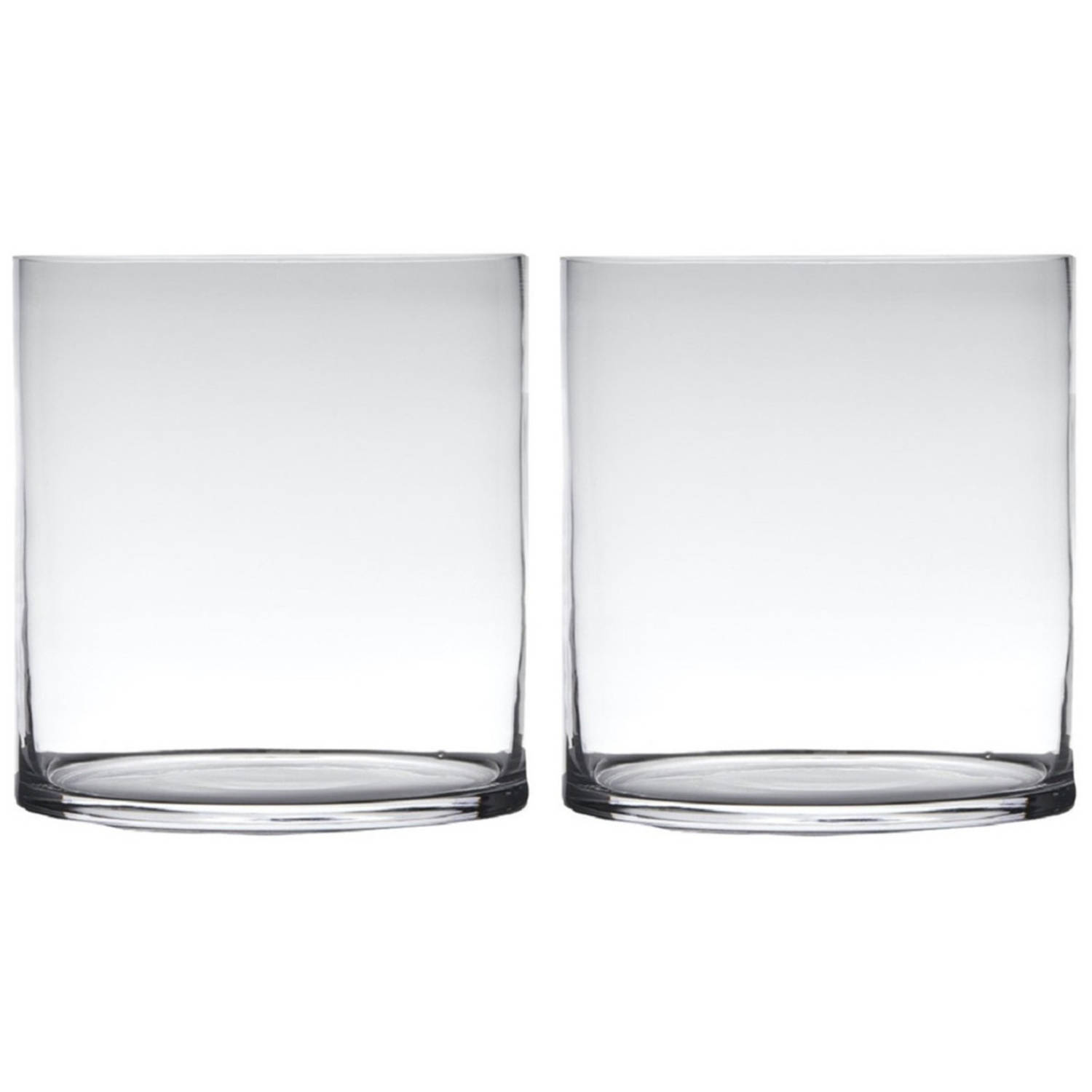 Bellatio Design Set Van 2x Stuks Transparante Home-basics Cylinder Vorm Vaas/vazen Van Glas 30 X 25 Cm - Vazen