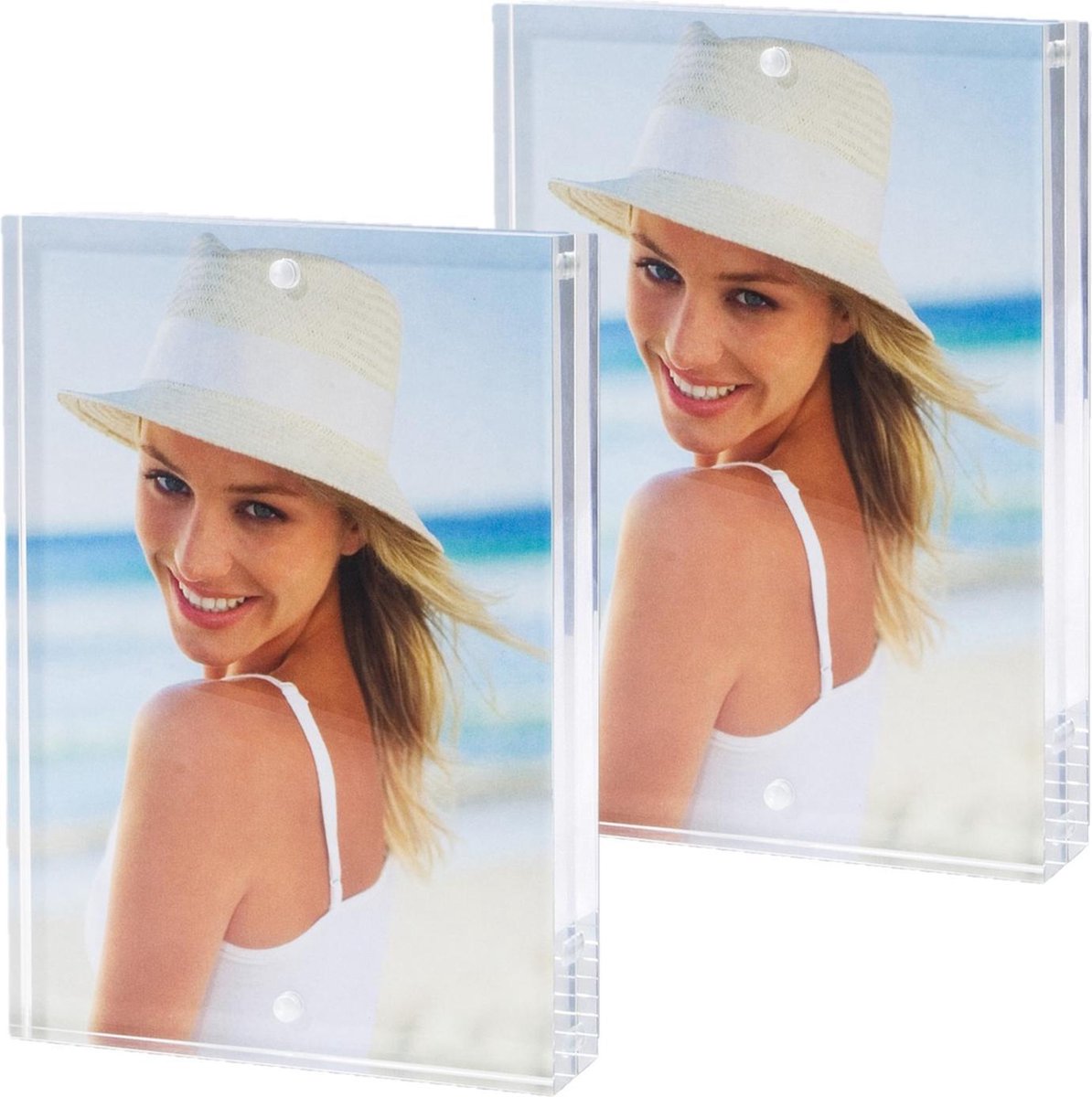2x Stuks Acryl Fotolijst Transparant Met Magnetisch Frame Geschikt Voor Een Foto Van 13 X 18 Cm - Fotolijsten