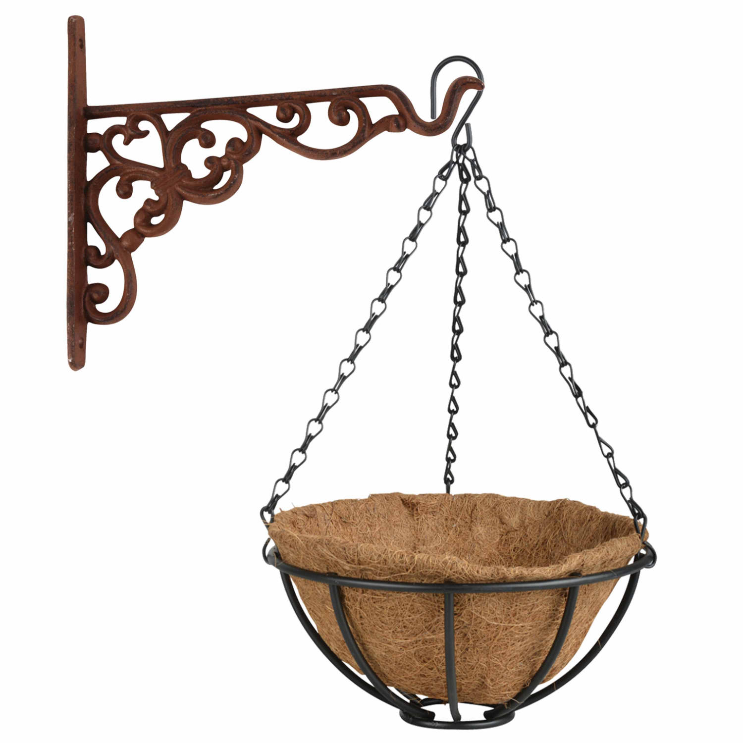 Esschert Design Hanging Basket 25 Cm Met Metalen Muurhaak En Kokos Inlegvel - Plantenbakken