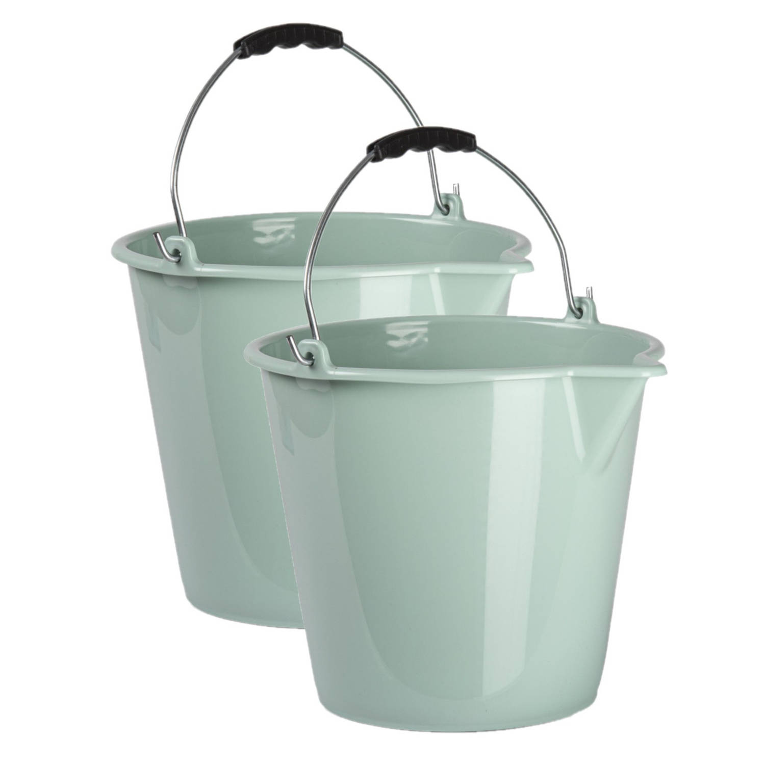 Forte Plastics 2x Stuks Huishoud Schoonmaak Emmers Kunststof Mint 9 Liter Inhoud 30 X 26 Cm - Emmers - Groen