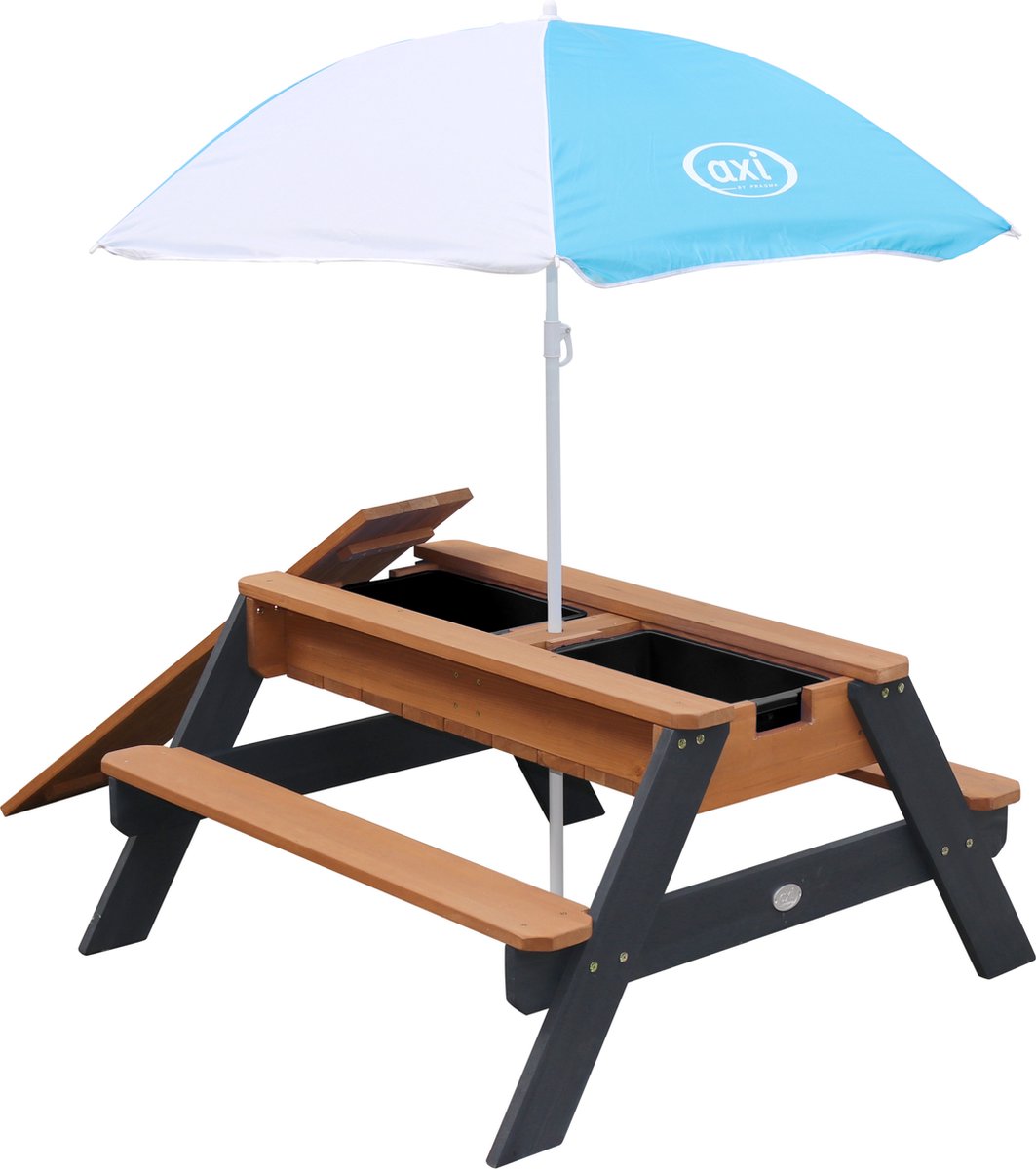 axi Nick Picknicktafel / Zandtafel / Watertafel Voor Kinderen In Antraciet/ Met Parasol Multifunctionele Picknick - Bruin