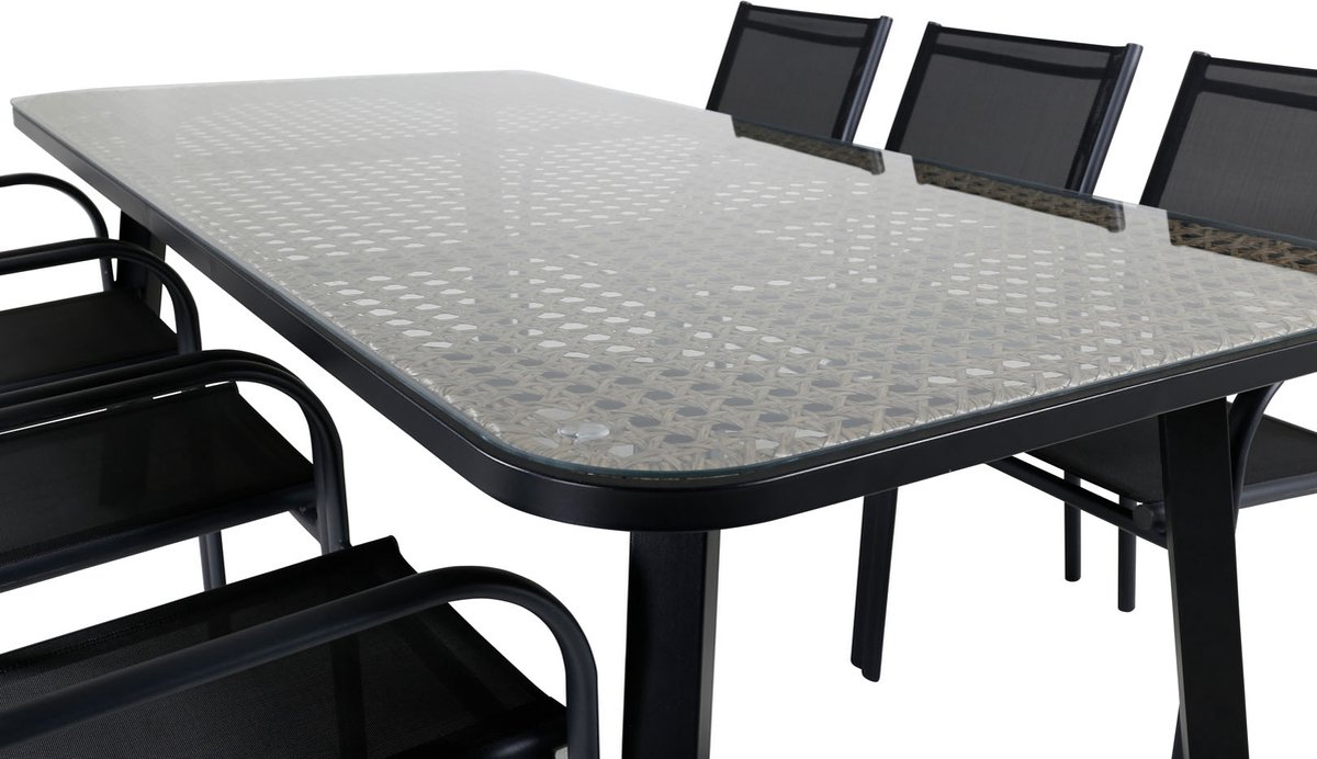 Paola Tuinmeubelset Tafel 100x200cm En 6 Stoel Santorini, Naturel. - Zwart