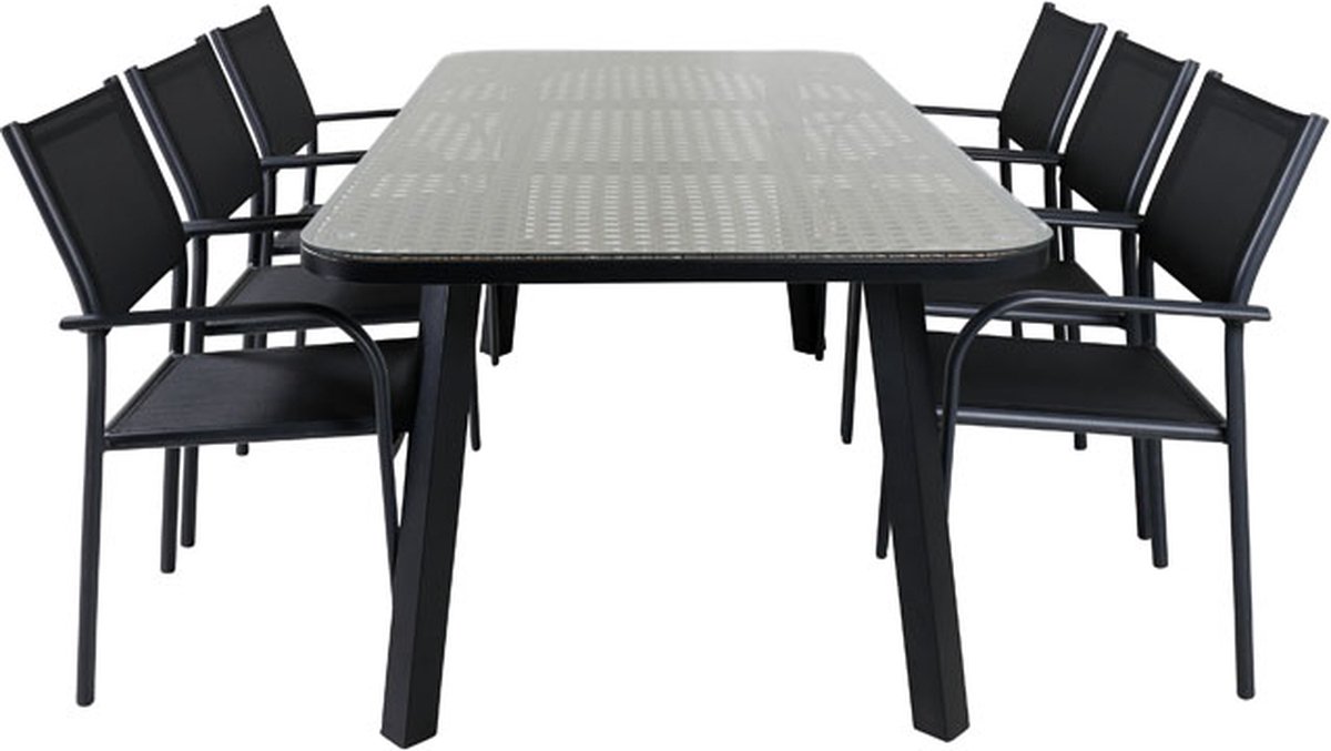 Paola Tuinmeubelset Tafel 100x200cm En 6 Stoel Santorini, Naturel. - Zwart