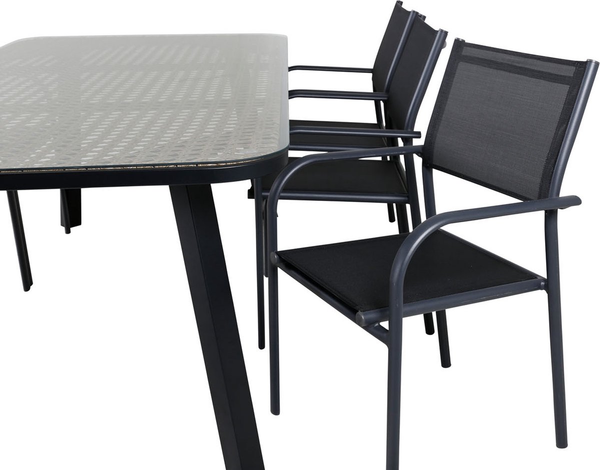 Paola Tuinmeubelset Tafel 100x200cm En 6 Stoel Santorini, Naturel. - Zwart