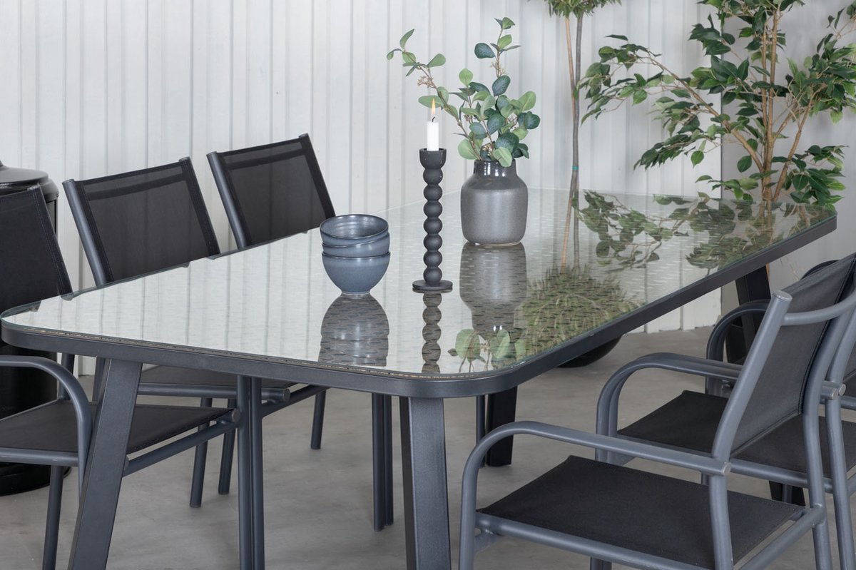 Paola Tuinmeubelset Tafel 100x200cm En 6 Stoel Santorini, Naturel. - Zwart