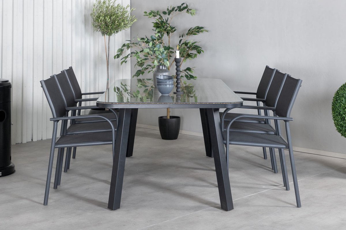 Paola Tuinmeubelset Tafel 100x200cm En 6 Stoel Santorini, Naturel. - Zwart