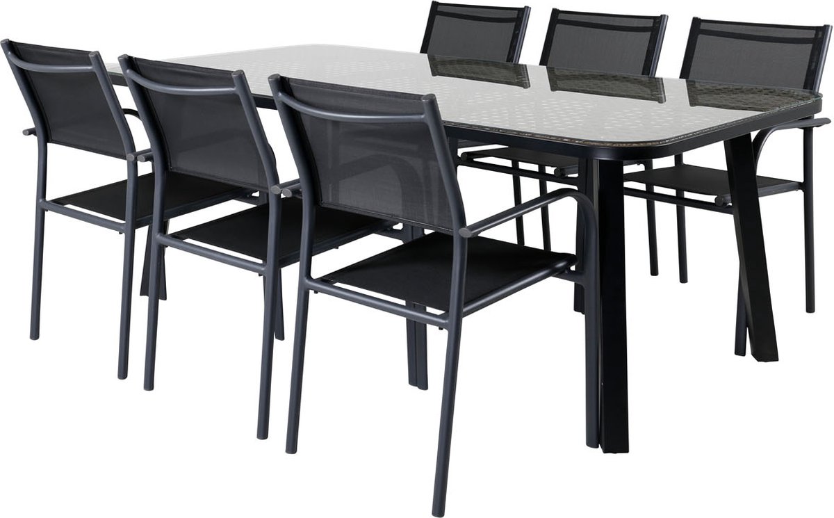 Paola Tuinmeubelset Tafel 100x200cm En 6 Stoel Santorini, Naturel. - Zwart